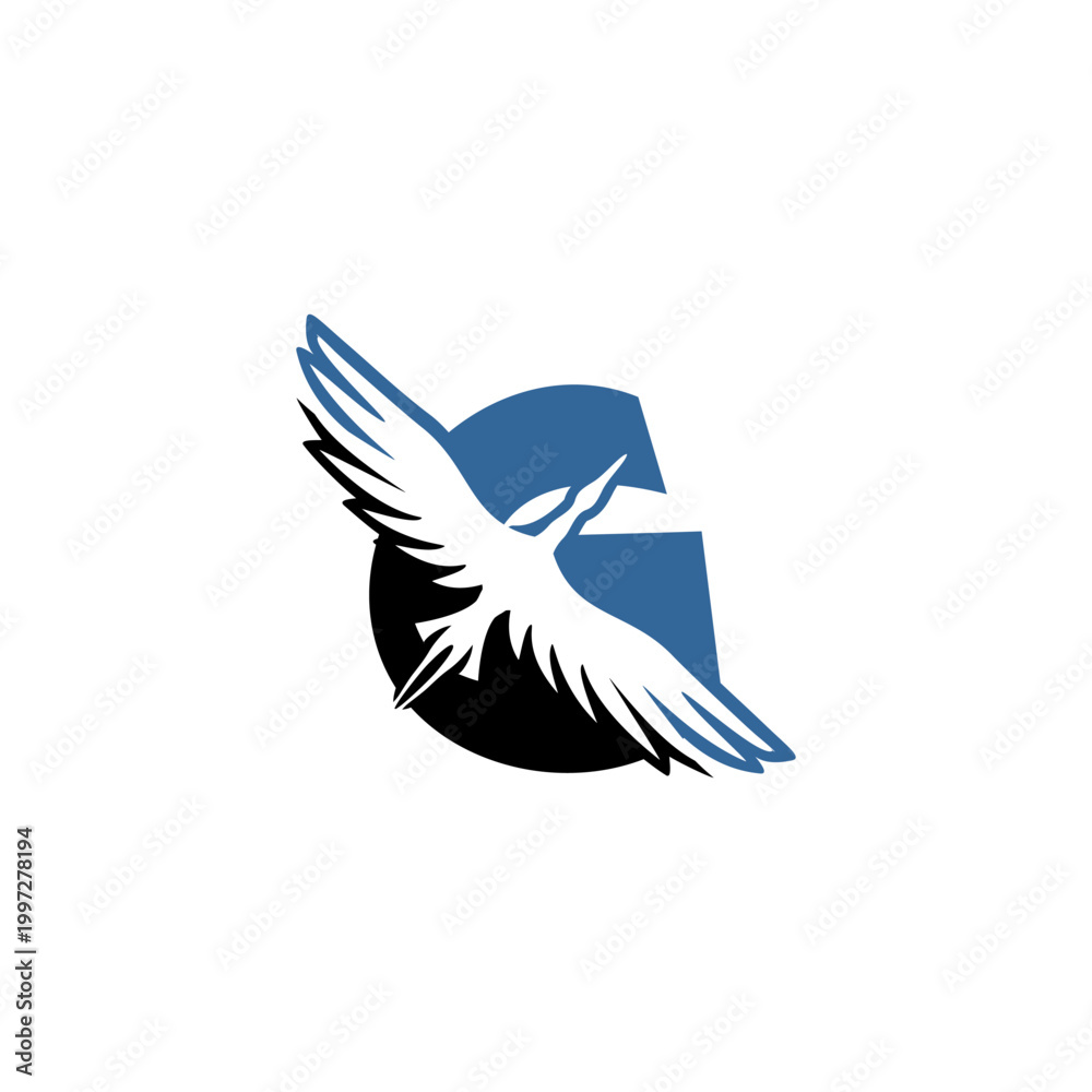 Fototapeta premium Elegant flying crane forming an alphabet letter G. Minimalist bird logo for travel, logistics, or premium corporate branding identity.