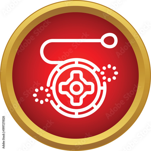Fishing reel with line on a red circle background