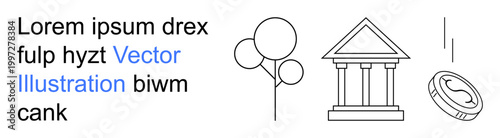 Financial stability, economic growth, monetary policy, education, investment, business planning. Abstract symbols include a coin, classical building and balloons. Financial stability and economic