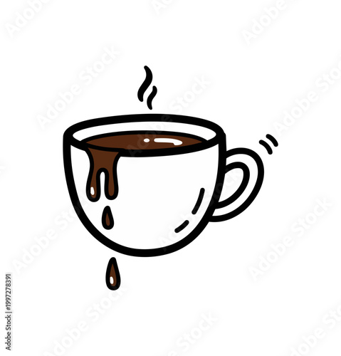 Coffee cup overflowing dark liquid illustration