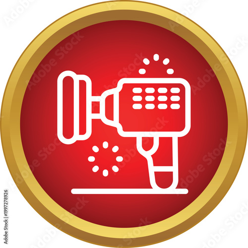 Polisher machine icon on a red circle with a golden frame, representing automotive detailing or repair
