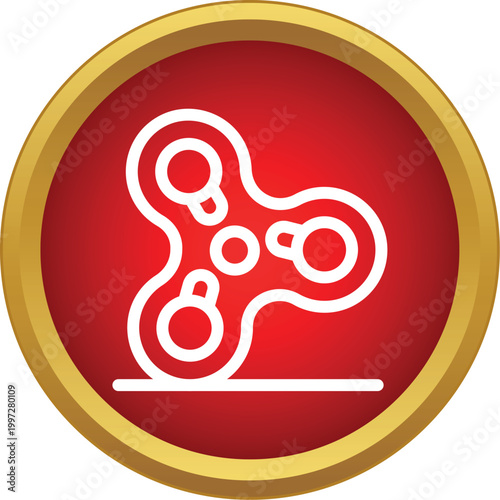 Fidget spinner outline icon on a red and gold circular button