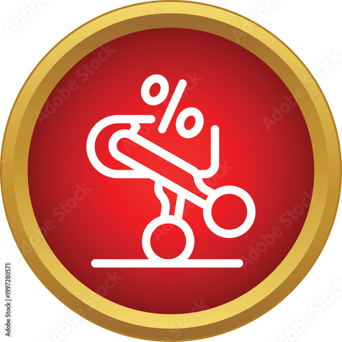 Scissors cutting a percentage symbol inside a red circle with a gold border