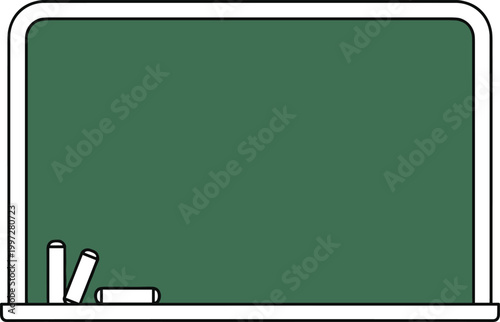 Empty Classroom Chalkboard Illustration with Chalk and Eraser in Minimal Outline Style for Education, School Background, Teaching Concepts, and Learning Design Templates