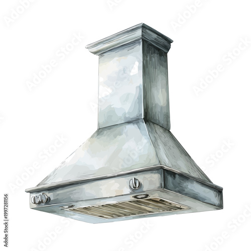 Stylized watercolor Kitchen Hood Range Hood vector, modern artistic illustration with high-quality details on a pure white background.