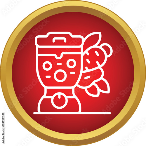 Blender blending ginger for a healthy drink inside a red circle icon illustration