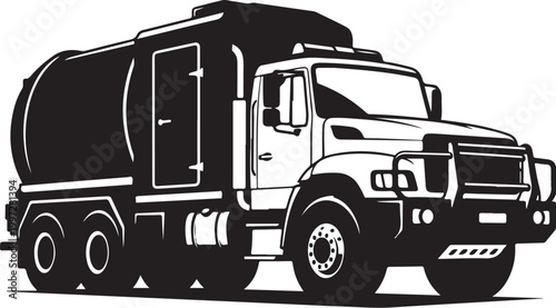 Black garbage truck, waste management vehicle, sanitation truck, vector illustration