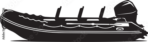Inflatable boat, rubber dinghy, motorboat, vector silhouette