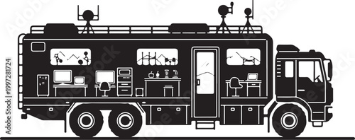 Fire truck, emergency vehicle, rescue illustration, black and white vector
