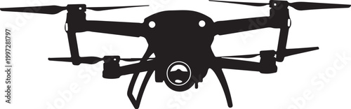 Drone, aerial, black silhouette, vector icon, quadcopter, unmanned aircraft