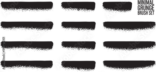 Set of Minimal Black Grunge Brush Strokes and Distressed Ink Lines Isolated on White