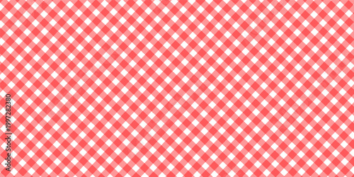 Checkered picnic plaid texture. Gingham or vichy pattern. Tablecloth, blanket, basket napkin or towel print. Italian pizzeria background. Wrapping paper or textile design. Vector illustration.