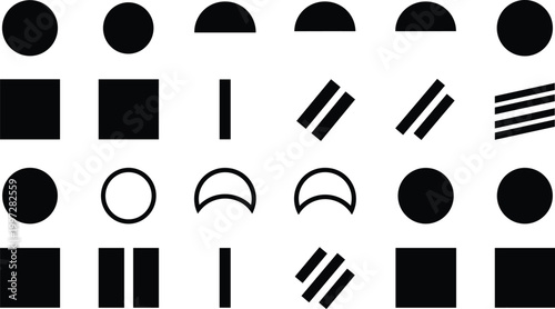 Geometric Shape Collection with Circles Squares Lines and Arcs Minimal Black Vector Icon Set for UI Design, Patterns, Symbols, and Modern Graphic Elements