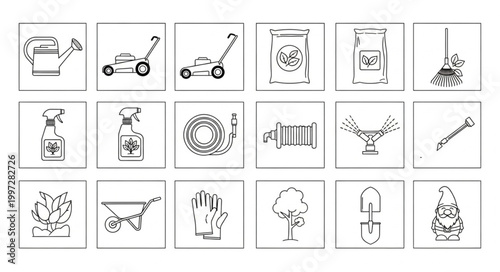 Collection of Garden Tools and Supplies Icons.