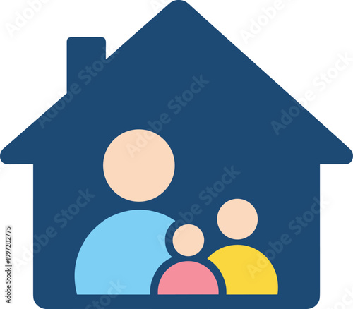 Family Home Icon with House and People Silhouette Flat Vector Illustration for Household, Real Estate, Social Care, Community Living, and Housing Concepts