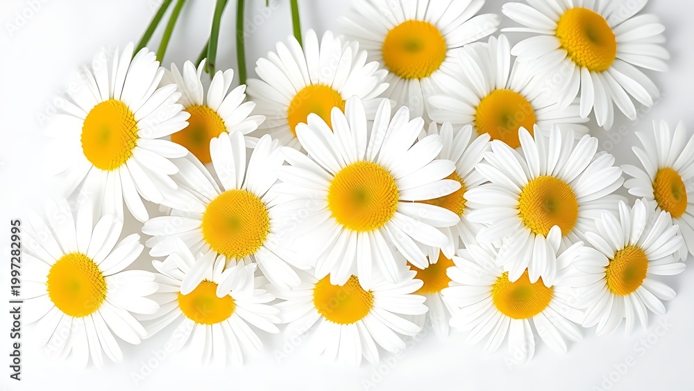 Fototapeta premium Fresh daisies in full bloom on a clean white background.