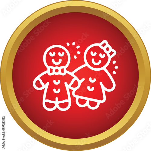 Gingerbread man and woman standing together in a festive holiday icon