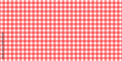 Checkered picnic plaid texture. Gingham or vichy pattern. Tablecloth, blanket, basket napkin or towel print. Italian pizzeria background. Wrapping paper or textile design. Vector illustration.