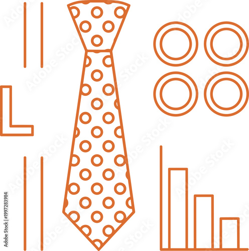Necktie Fashion Icon with Pattern Design and Abstract Elements Line Art Vector Illustration for Business Style, Formal Wear, Clothing Branding, and Apparel Graphics