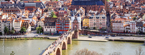 The Old Bridge (Karl-Theodor-Bridge) over the Neckar River in Heidelberg, Baden-Württemberg. The bridge connects the historic old town with the Neuenheim district.