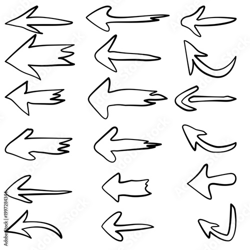 Handdrawn arrow set lineart style direction