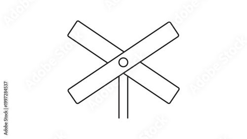 Tablou pe pânză Minimalist Railroad Crossing Sign Vector Icon with Editable Stroke