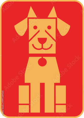 Cute Dog Icon in Flat Style with Collar Tag Cartoon Animal Illustration Vector Design for Pet Care Branding, Veterinary Services, and Kids Friendly Graphics