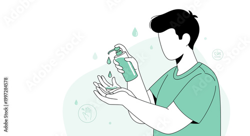 Man applying hand sanitizer, hygiene concept, clean hands, health prevention