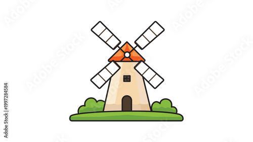 Εκτύπωση καμβά Traditional Dutch Windmill Vector Icon Illustration with Editable Stroke