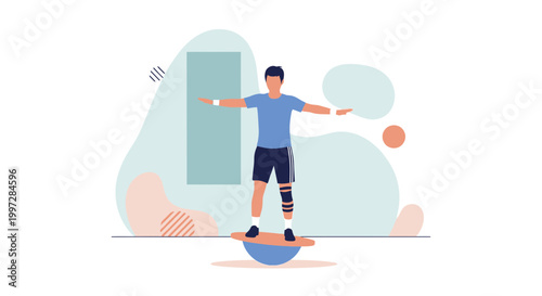 Man balancing on a balance board, physical therapy, fitness, sports training, healthy lifestyle
