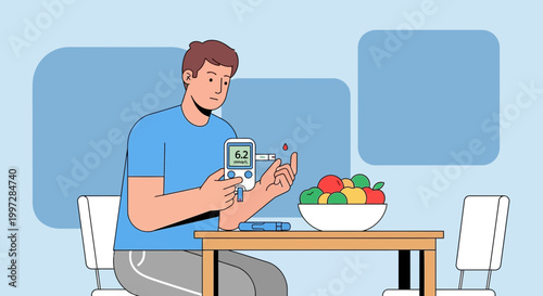 Man checking blood sugar level with glucose meter, healthy lifestyle, diabetes control