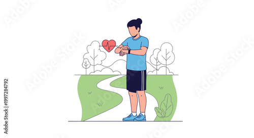 Man checking heart rate on smartwatch during outdoor run, health tracking concept
