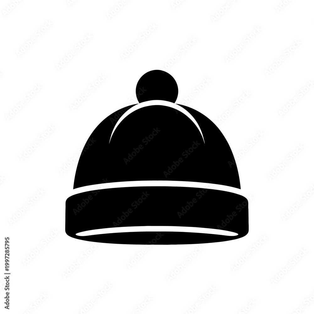 Fototapeta premium Stylish Black Beanie Hat Icon with Pompom: A perfect vector graphic illustration for winter fashion, cold weather apparel, and cozy headwear accessories. Ideal for showcasing warmth, style, and comfor