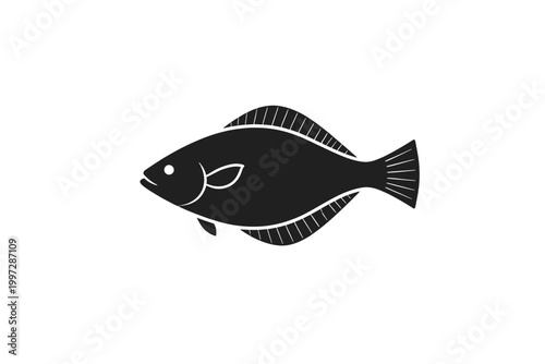 Flatfish Vector Silhouette Icon: Minimalist Black & White Design for Seafood Menus, Aquarium Logos, Fishing Clubs, Marine Biology Education, and Aquatic Themes – Ideal for Web, Print, and Graphic Proj