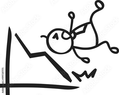 Businessman Slipping and Falling off Graph