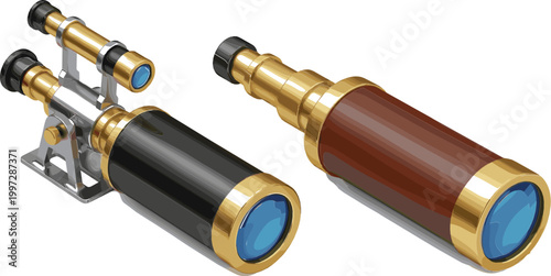 Telescope Set with Black and Brown Designs for Exploration, Scientific, and Adventure Illustrations