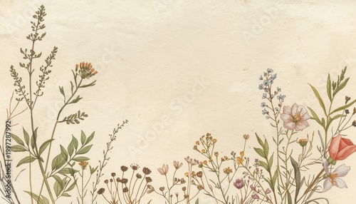 There is a drawing of a bunch of flowers in a field