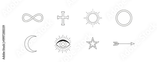 Abstract symbolic elements against a dark background vector illustration