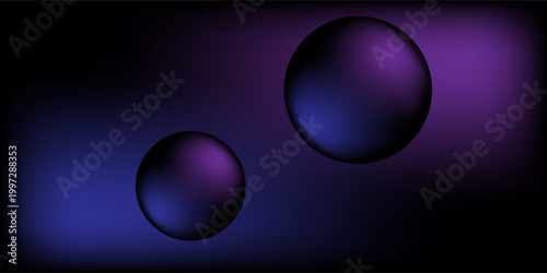 Glowing purple and blue spheres float in a dark space environment