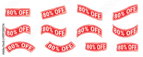 80 percent off sale red grunge rubber stamp collection discount labels set