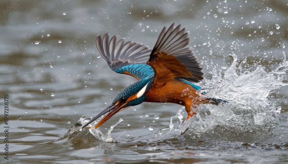 Fototapeta premium There is a bird that is flying over the water with a fish in it ' s mouth