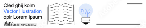 Education, innovation, creative thinking, learning strategies, knowledge sharing, idea generation. Open book and light bulb icon. Education and innovation concept visually