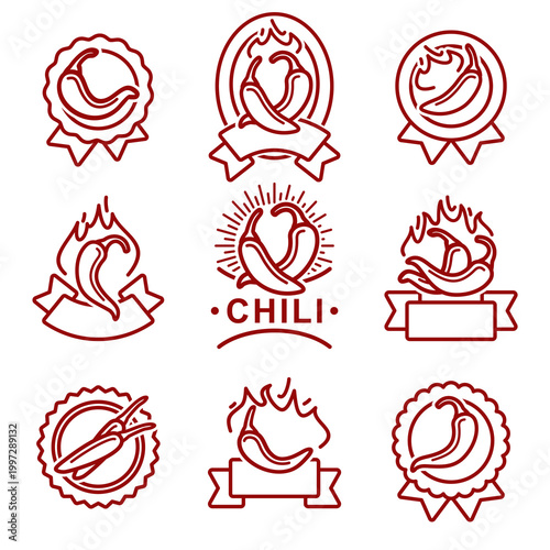 Chili pepper label and icon set. Collection icon chili pepper. Vector