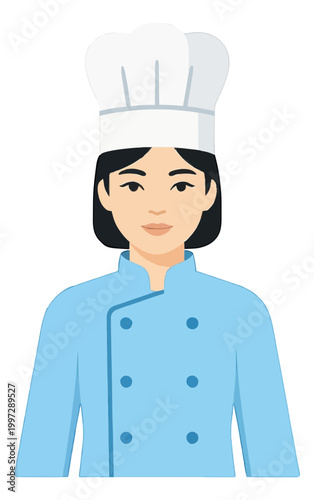 Professional Chef Portrait Vector Icon with Toque and Uniform