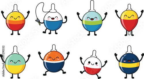 Cute Fishing Floats and Bobbers with Happy Faces for Fun, Outdoor, and Water Sports Designs