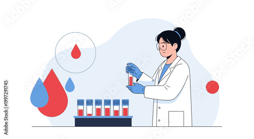 Scientist analyzing blood samples in laboratory, medical research, healthcare concept