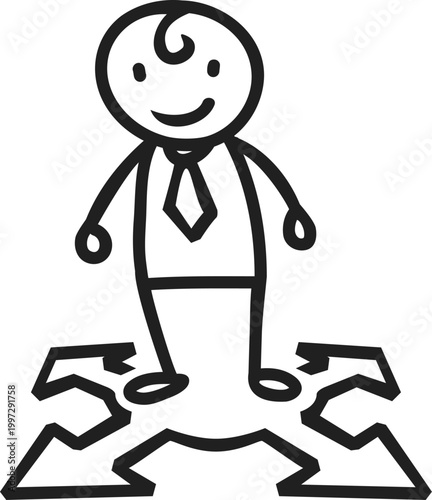 Businessman Facing Four-Directional Arrows