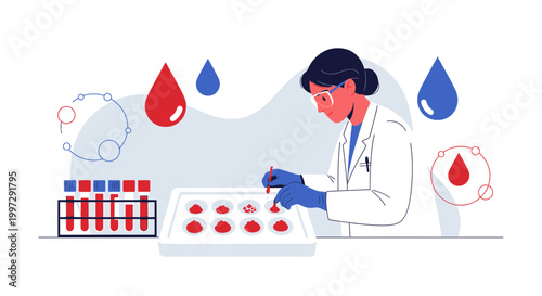 Scientist analyzing blood samples in laboratory, research and medical discovery
