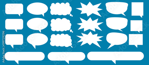 A set of chat box designs for comments on social media or comics. Vector designs of speech bubbles, text boxes, and conversation chat columns in comics.	