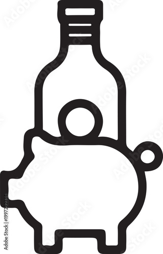 Fotografie Bottle toy money bank black line icon. Flat vector illustration